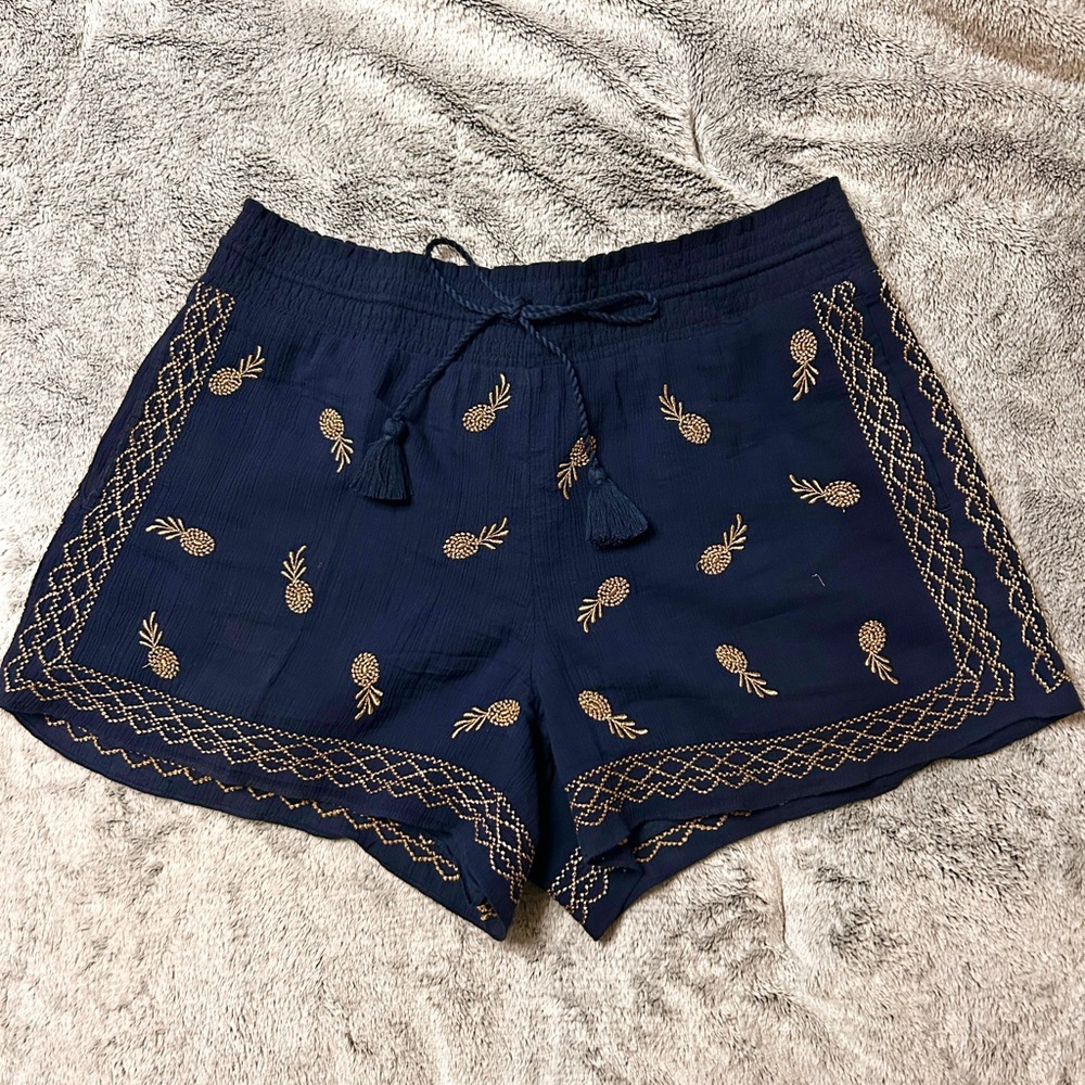 J. Crew Navy Pineapple Embroidered Women's Shorts